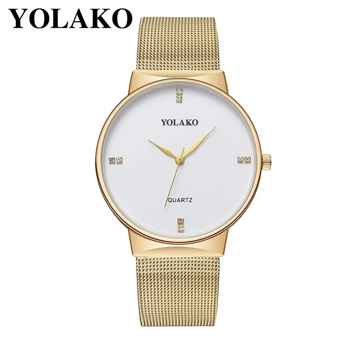 gold YOLAKO часы для влюбленных, роскошные бриллиантовые часы из нержавеющей стали, мужские часы парные для влюбленных, мужские часы, Reloj Mujer - Цвет: gold