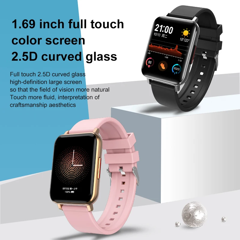smart watch 1 69inch heart rate body temperature sleep bracelet women wearable device ip68 waterproof fitness men smartwatch free global shipping
