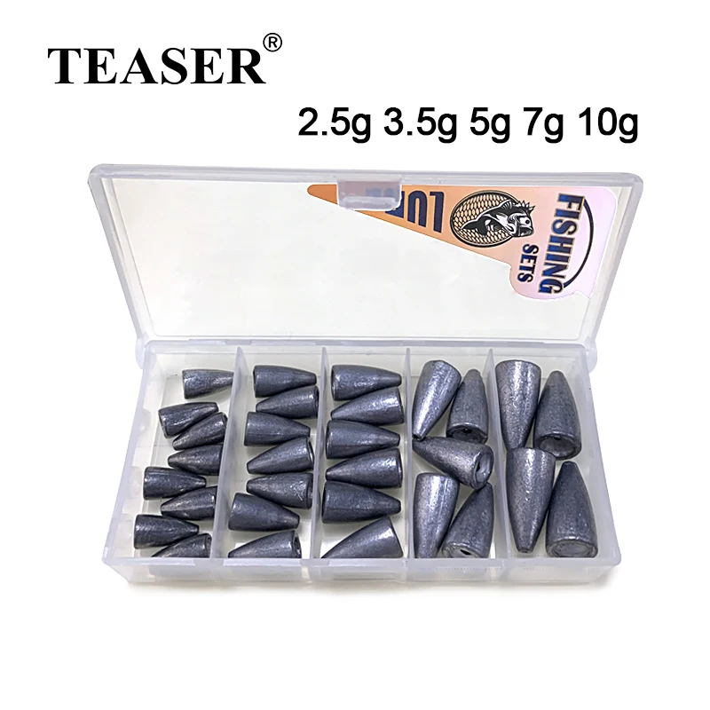 TEASER Sinker Box 2.5g 3.5g 5g 7g 10g Bullet Weight Sinker Fishing Tackle Lure Kit Saltwater Accessories Texas Rig Worm Bait