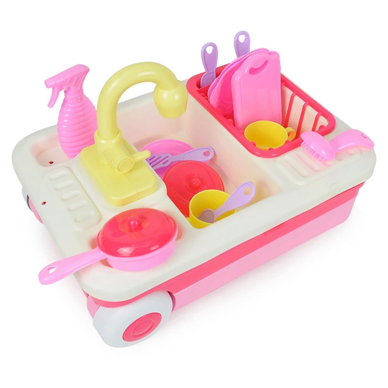 

Pretend Play Kitchen Dishwasher Set Toy with Trolley Box Simulation Electric Water Wash Sink Kids Educational Toy