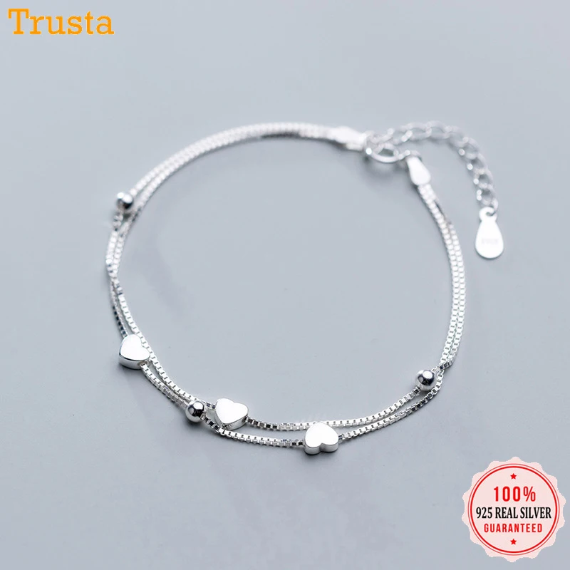 

Браслет женский двойной из серебра 925 пробы, с бусинами в форме сердца