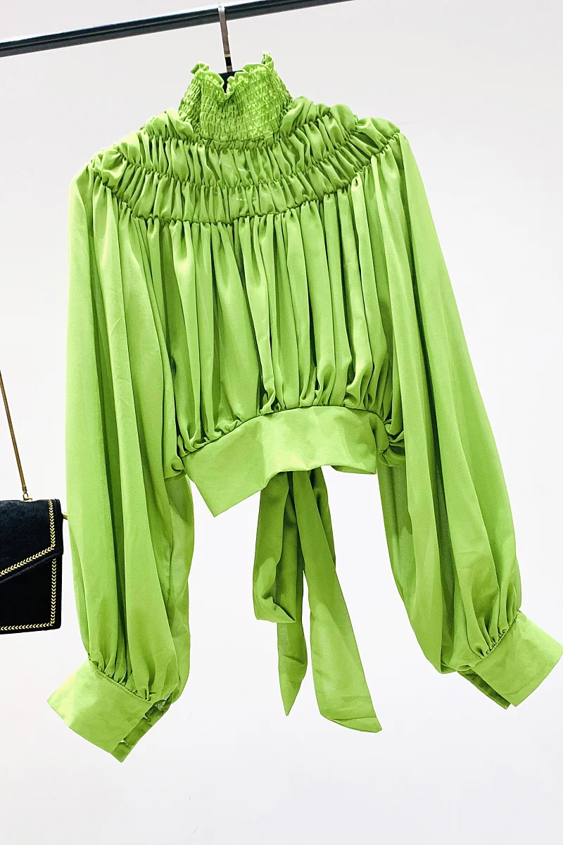 Шифоновая рубашка с рукавами-фонариками для женщин весна 2020 новый корейский