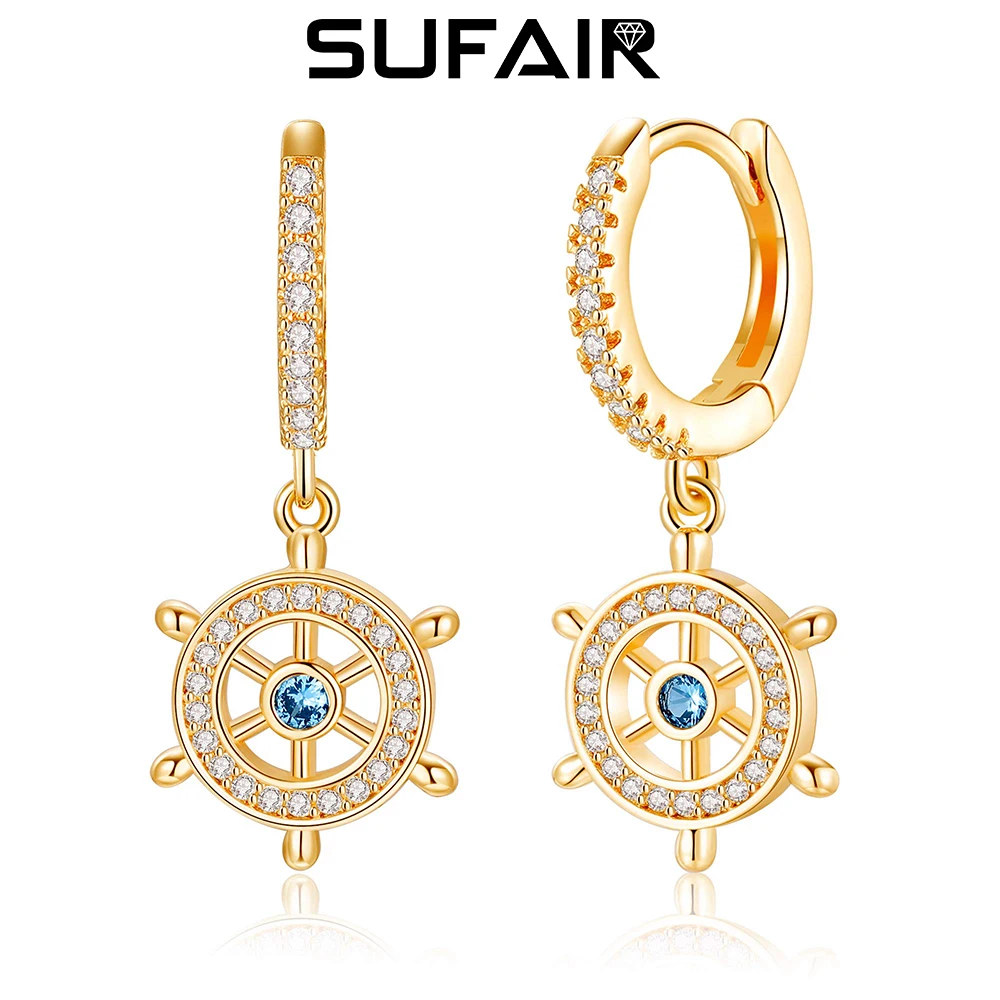 

Sufair 925 Sterling Silver Ship Rudder Wheel Hoop Earrings for Women 14k Gold Filled Minimalist Blue CZ Dangle Earrings Jewelry