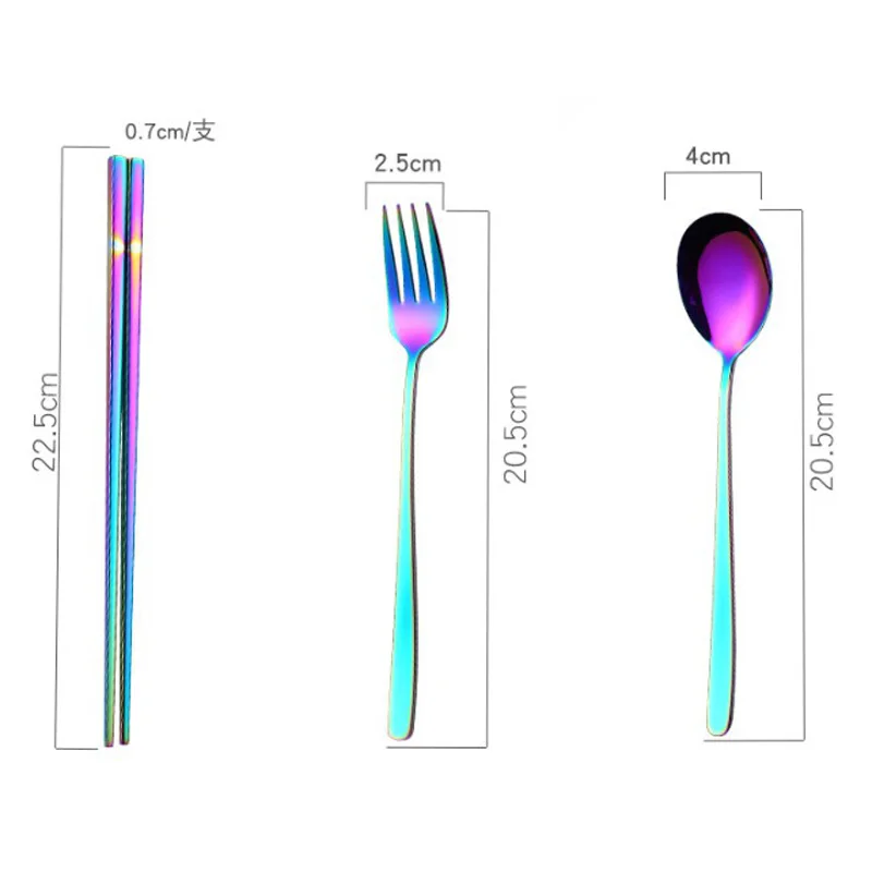 

7 PCS Stainless Steel Tableware Spoon Fork Chopsticks Straw with Cloth Package Cutlery for Outdoor Travel Office Picnic BBQ