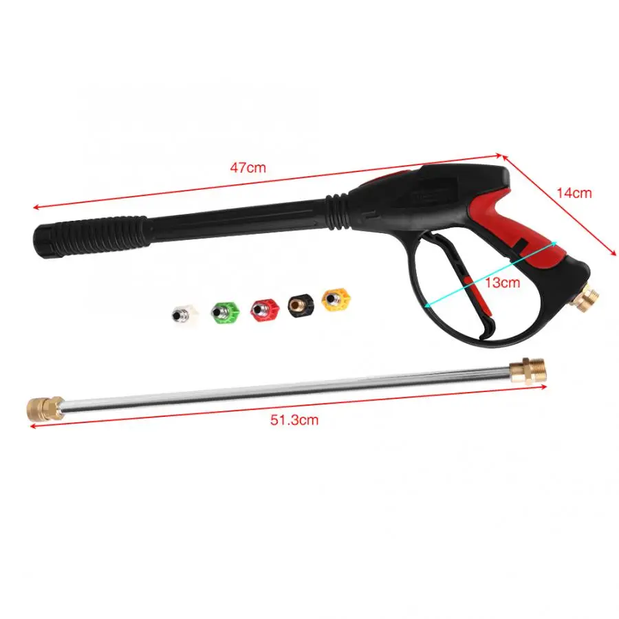 

47 x 14 x 13cm 4000 PSI1/2" BSP Washer Spray Gun High Pressure Washer Gun Dust Wash Tool with 5 Nozzles