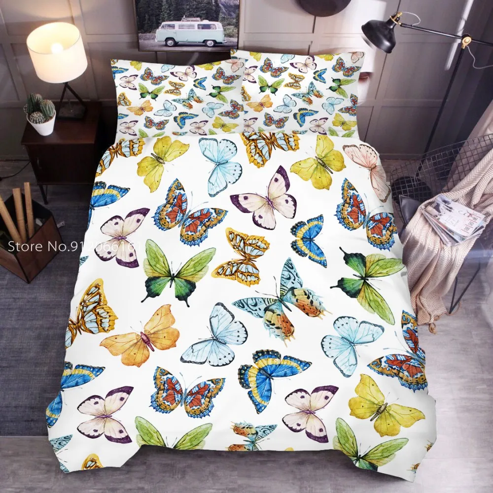 Butterfly Ladybug Pattern Bedcloth Quilt Cover Plus Pillowcase Cartoon Animal Bedding Set US/EU/AU Size Home Decoration 2/3 Pcs | Дом и сад