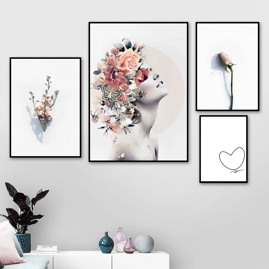Модульные картины настенная Картина на холсте плакат цветок девушка любовь и