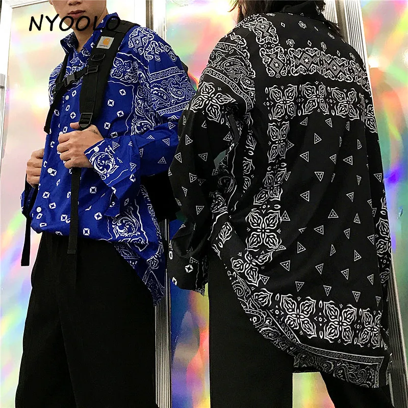 NYOOLO Harajuku стильная уличная Футболка с принтом Пейсли в стиле хип хоп Осенняя