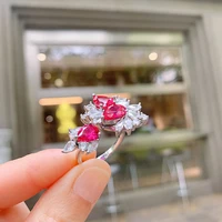 new silver yellow pink diamond adjustable ring exaggerated irregular zircon simulation pigeon blood red women jewelry wholesale