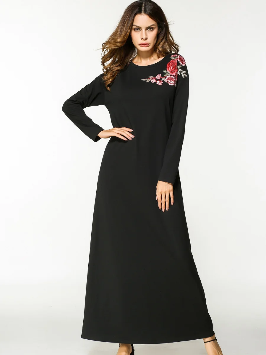 2018 мусульманское хлопковое повседневное свободное платье Абая с вышивкой и