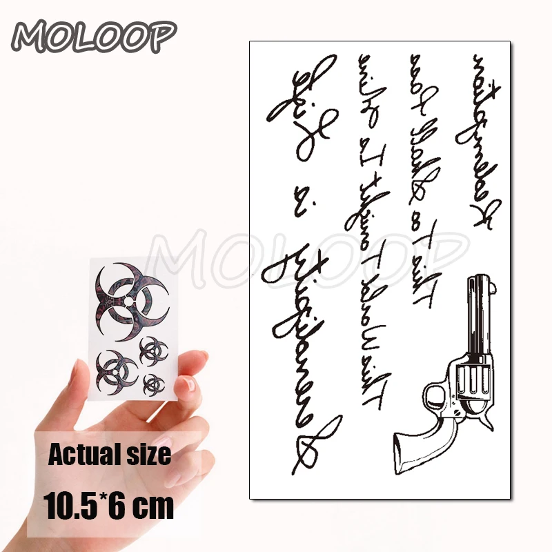 Водяной трансферный пистолет с черными буквами тату боди арт водостойкая