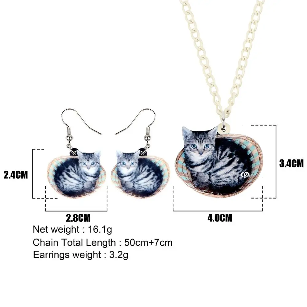 Набор ювелирных украшений WEVENI ожерелье и серьги с милым котенком из акрила в