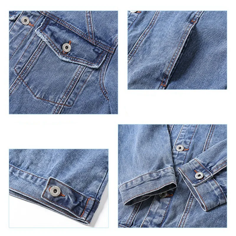 Large size denim jacket 4XL-8XL bust 143CM large size mens lapel single breasted loose long sleeve pocket casual denim jacket