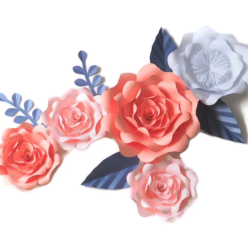 Сделай Сам искусственные цветы фон гигантские бумажные 5 шт. + листья украшение