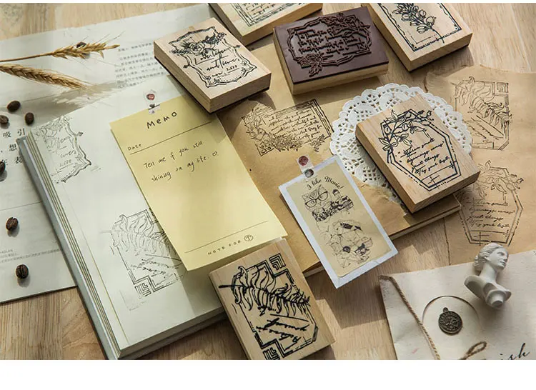 Винтажное растение поэтическая коллекция Backgound деревянный штамп планировщика деревянный комплект резиновых штампов Diy Скрапбукинг Украшение для открыток тиснение