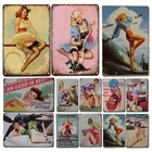 Винтажный сексуальный постер в виде девушки, металлическая пластина, жестяной знак в стиле ретро, аксессуары для украшения стен пляжа, бара, ванной комнаты