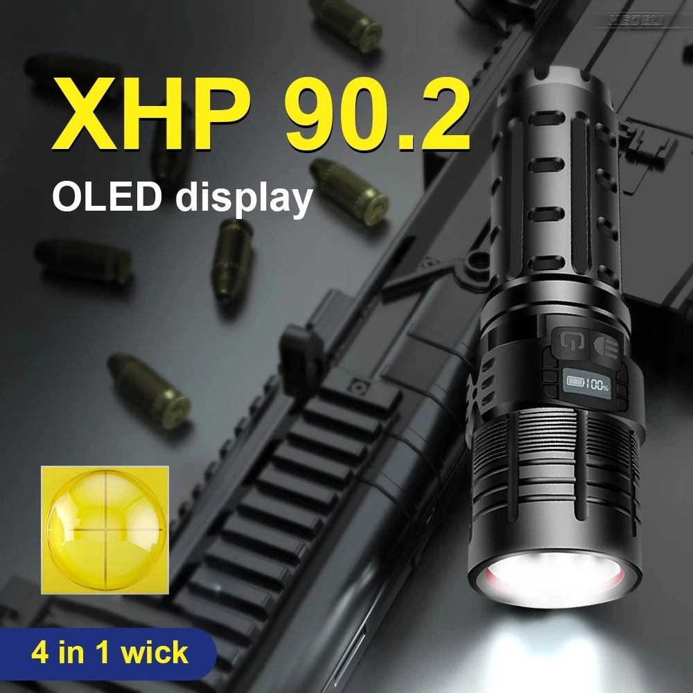 

Xhp90.2 высокой мощности светодиодный фонарик вспышка светильник s светодиодный тактический вспышки светильник фонарь 18650 26650 Перезаряжаемые ...