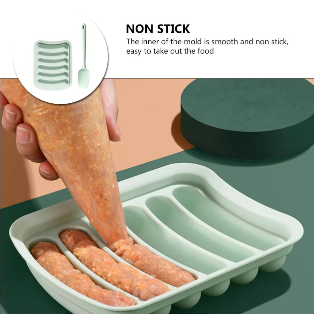 

2Pcs Sausage Molds Silicone DIY Hot Dog Making Molds with Shovel (Light Green)