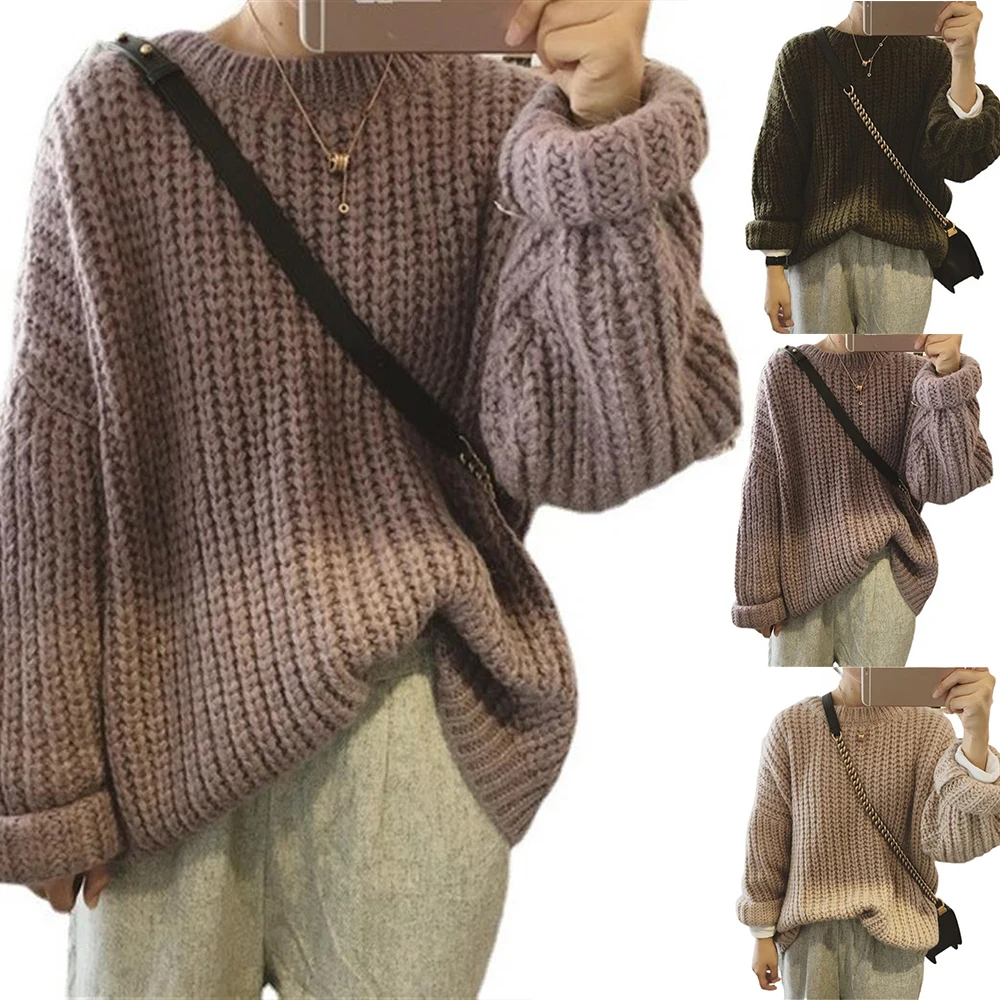 Женский объемный вязаный свитер с длинным рукавом мешковатый Повседневный