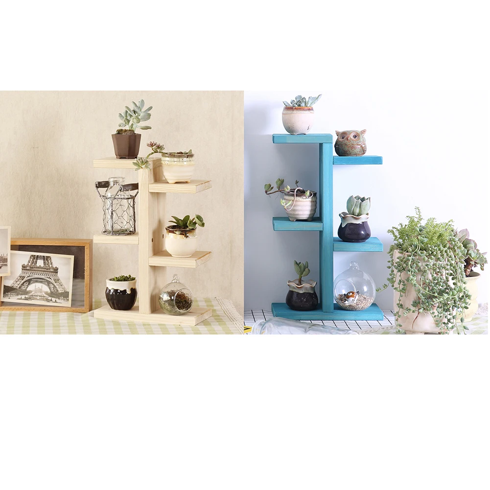 Деревянная 4-слойная подставка для растений суккулентная полка балкона