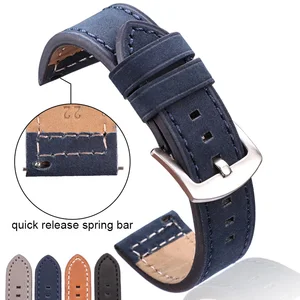 Imported HENGRC Genuine Leather Watchbands Bracelet Black Blue Gray Brown Cowhide Watch Strap For Women Men 1