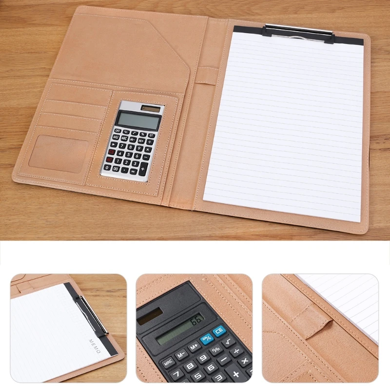 

A4 Leather Conference File Folder Document Manager Organizer With Calculator