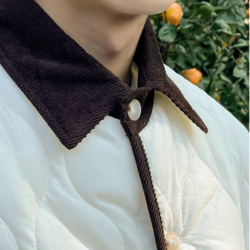 SYUHGFA Men Short Cotton Coat Korean Trend Autumn Winter Lightweight Quilted Jackets Lapel Single Breasted Padded Jacket 2021