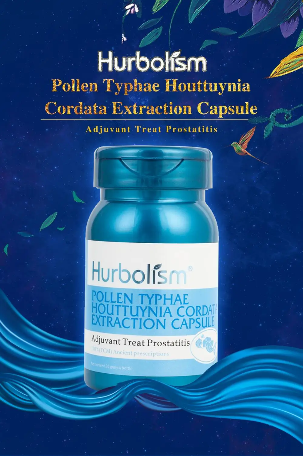 Hurbolism Pollen Typhae Houttuynia Cordata Extraction Capsule, Adjuvant Treat Prostatitis, Plants Extract, No Side Effect, 50pcs