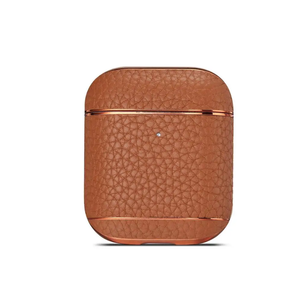 Чехол Airpods для коммерческих дел Чехол из натуральной кожи с покрытием для Apple Airpods 1/2 Зарядная коробка Anti-Fall Dust - Цвет: Коричневый