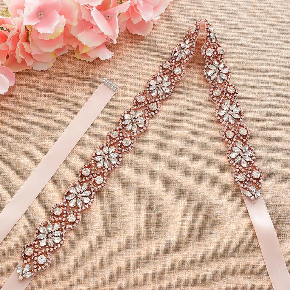Стразы свадебный пояс ручная работа розовое золото кристалл свадебное платье с