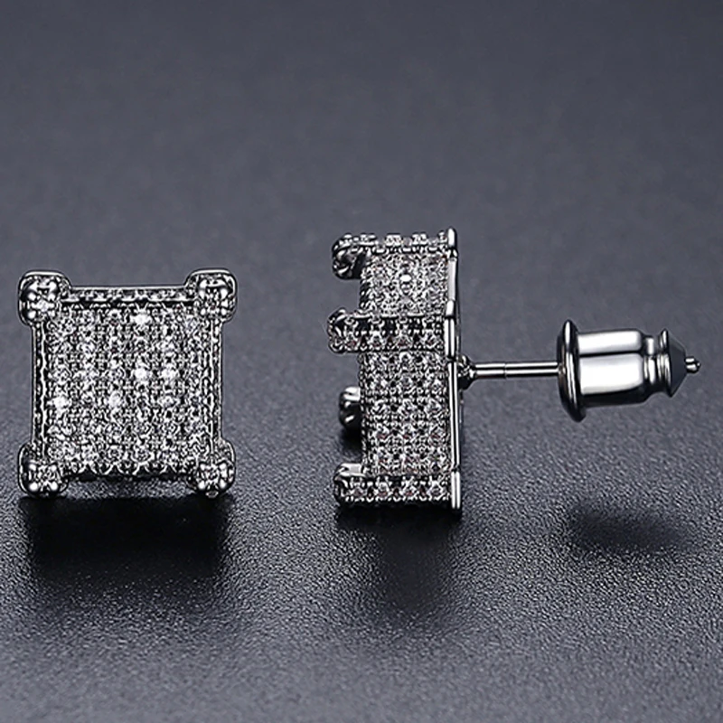 

New Fashion 10mm Square Black Cubic Zircon Iced Stud Earring for Men Women Crystal Gold Color Earring Hiphop Jewelry Brincos