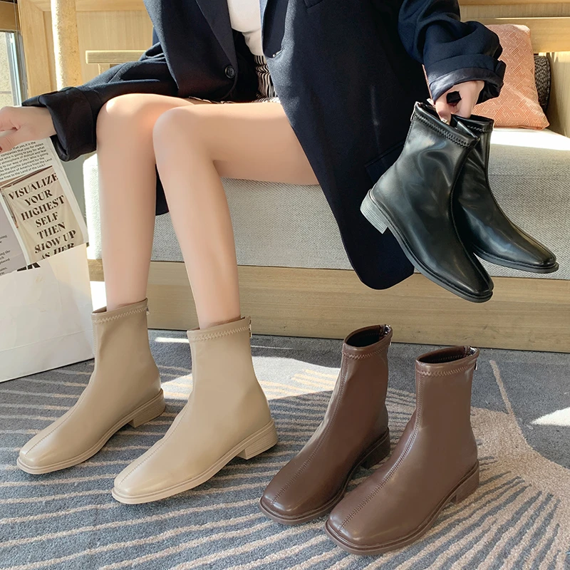 

Shoes Women's Rubber Boots Winter Footwear Boots-Women Round Toe Zipper Luxury Designer Rock Rain 2021 Low Ladies Leather Ankle