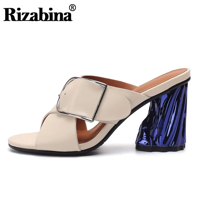 RIZABINA/женские босоножки на высоком каблуке Обувь из натуральной кожи Женские