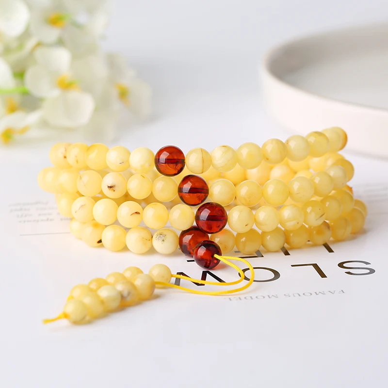 

Genuine Natural Baltic Amber Beeswax Bracelet 108 Buddhist Beads Rosary Necklace Bracelet Fashion Exquisite Jewelry