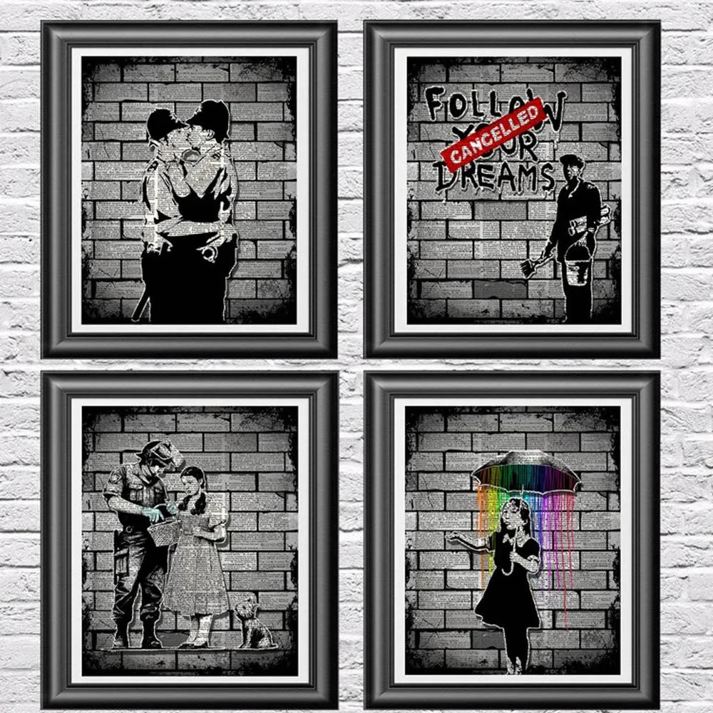 

Бэнкси следуй за мечтами, холст, художественные картины, Постер, печать, Настенная картина для гостиной, Куадрос, украшение для дома, без рам...