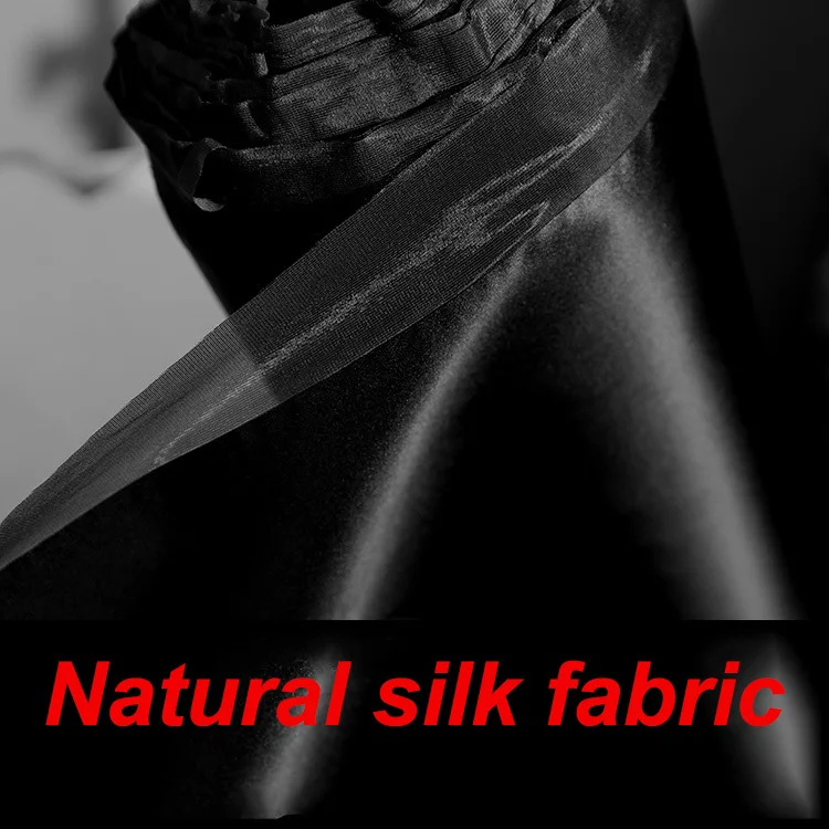 

Black Silk Stretch Satin Composite Lining Fabric Mulberry Silk Frame Modeling Fabric