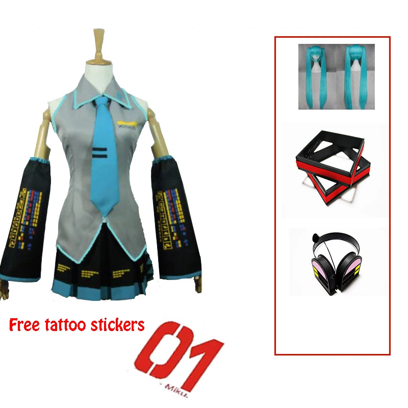Костюм для косплея Вокалоида костюм студентов плиссированная мини-юбка нарядное