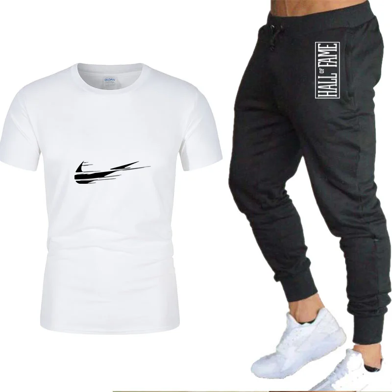 

New Hot Sale Men's Sets Round Neck T Shirts+pants Two Pieces Sets Casual Tracksuit Male 2021 Casual Tshirt Print Trousers Men