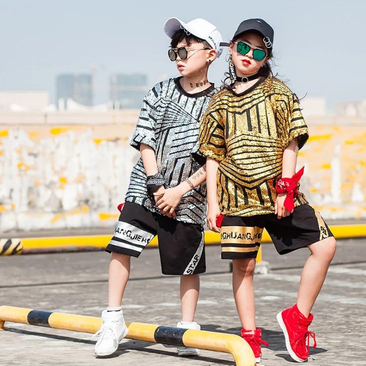 Футболка с блестками в стиле хип хоп для мальчиков и девочек штаны детские