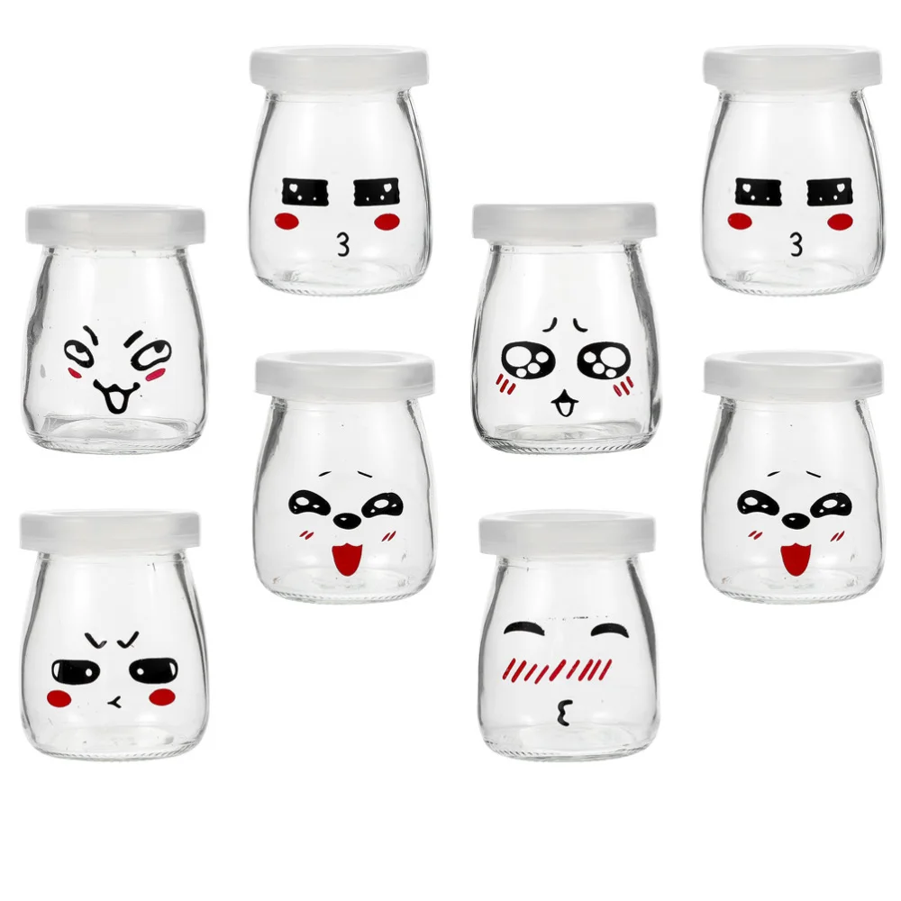 

8Pcs DIY Faces Pudding Glass Vase Yogurt Bottles (Assorted Color)