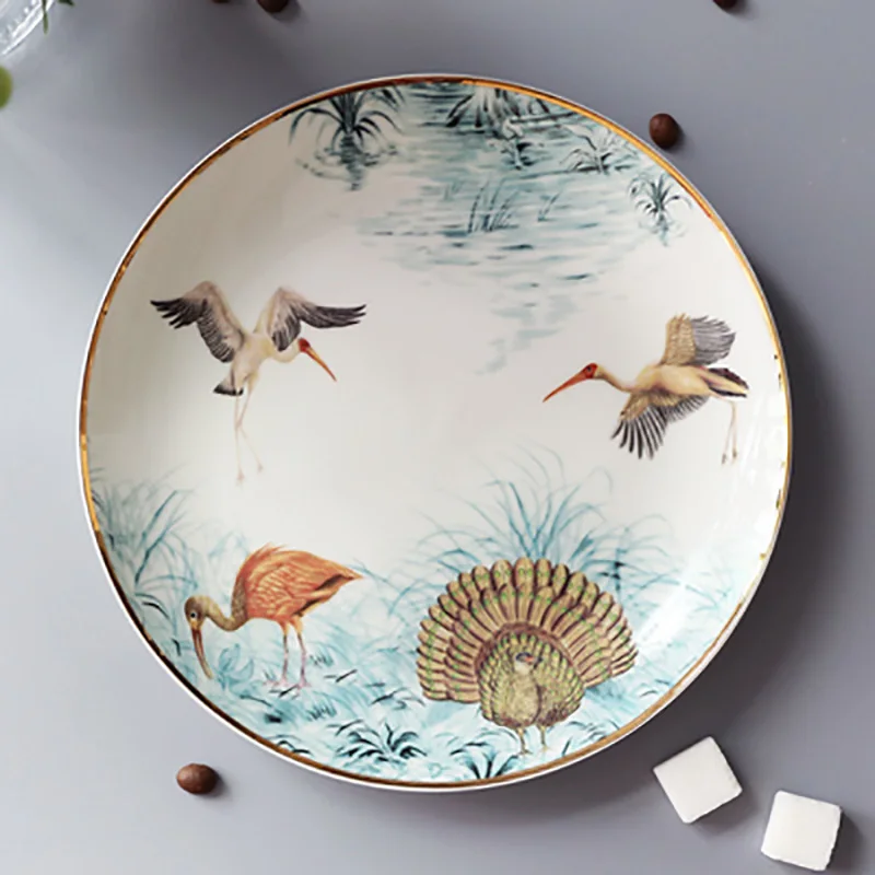 Lion Design Dish Gold Rim Main Plate Circular Ceramic Animal Forest Series Tableware Food Tray French Dishes 8/10inch | Дом и сад