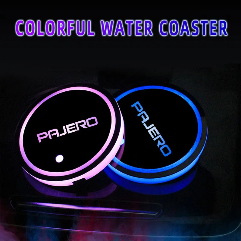 

7 Colorful USB Car Logo Led Atmosphere Light Cup Luminous Coaster Holder For Mitsubishi Pajero 2008 - 2020 Auto Accessories
