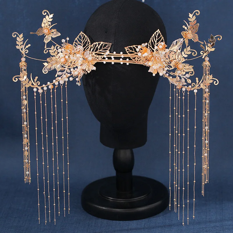 Шикарные китайские шпильки для волос ручной работы с жемчугом и золотой бабочкой