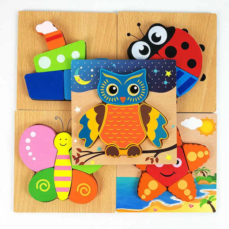 

3D Wooden Puzzle Jigsaw Wooden Toys For Children Cartoon Animal Puzzle Intelligence Kids Educational Brinquedos Oyuncak Juguetes