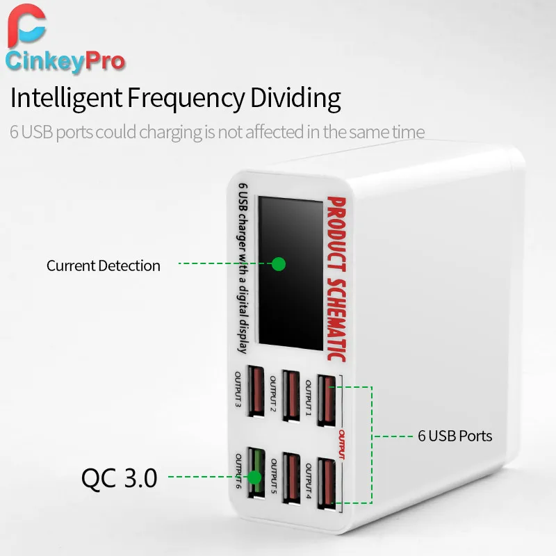 CinkeyPro LED дисплей 6 портов USB зарядное устройство для Samsung iPhone iPad Быстрая зарядка