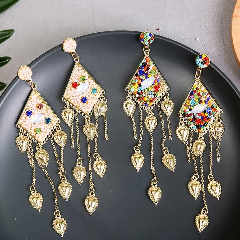 Женские серьги подвески в стиле бохо винтажные геометрические длинные с