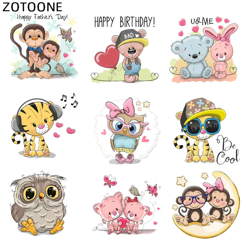 

ZOTOONE Iron on Animal Patch Monkey Owl Rabbit Stickers for Clothing Application DIY Heat Transfers Appliques Washable Patches D