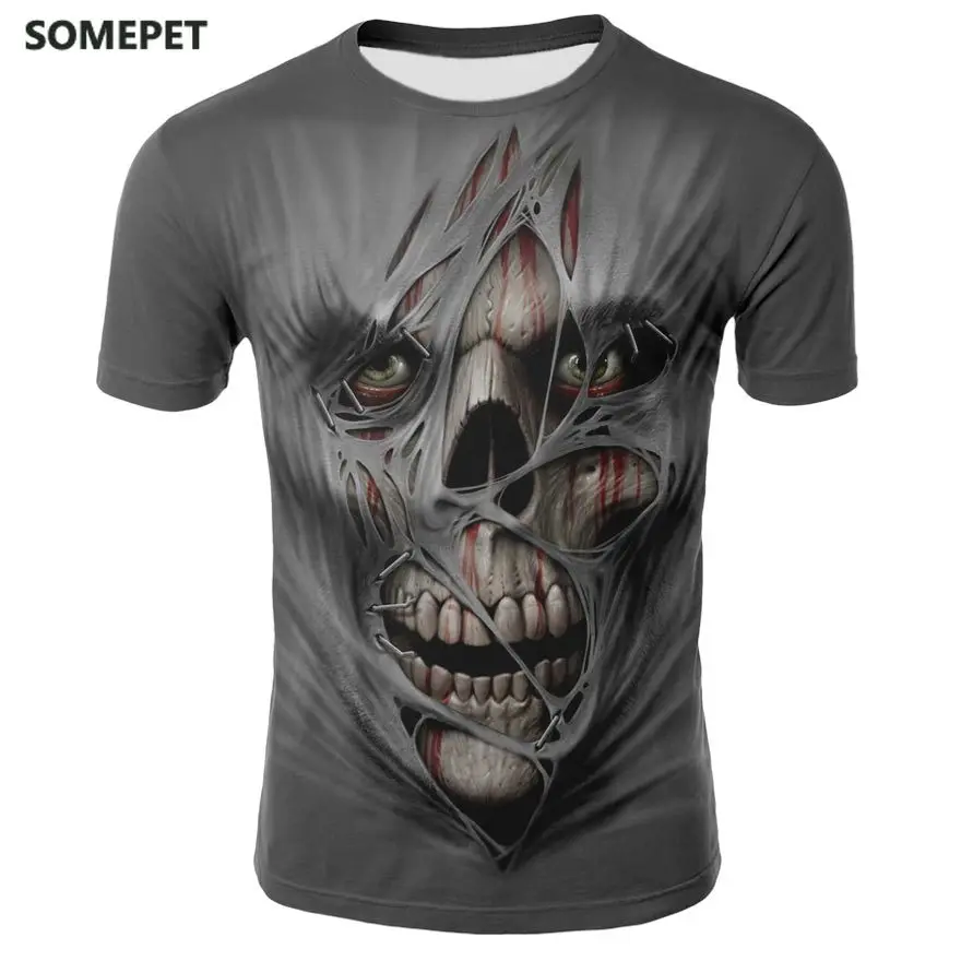 

2020 Summer New Men'S Skull T-Shirt Printed T-Shirt Funny Skull Head Bad Gesture Round Neck Short Sleeve Casual T-Shirt
