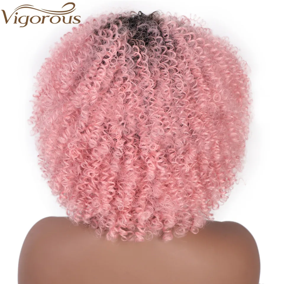 Vigorous Synthetic Wigs Short Afro Kinky Curly Ombre Pink Hair for Black Women 10Inches Wigs Natural Purple Heat Resistant Hair