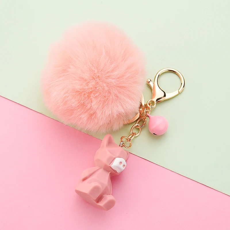 

New Unicornio Animal Pompom Keychain Fluffy Pompon Tassel Key Ring Women Porte Cles Llavero Grendizer Demon Slayer Keychan EH392